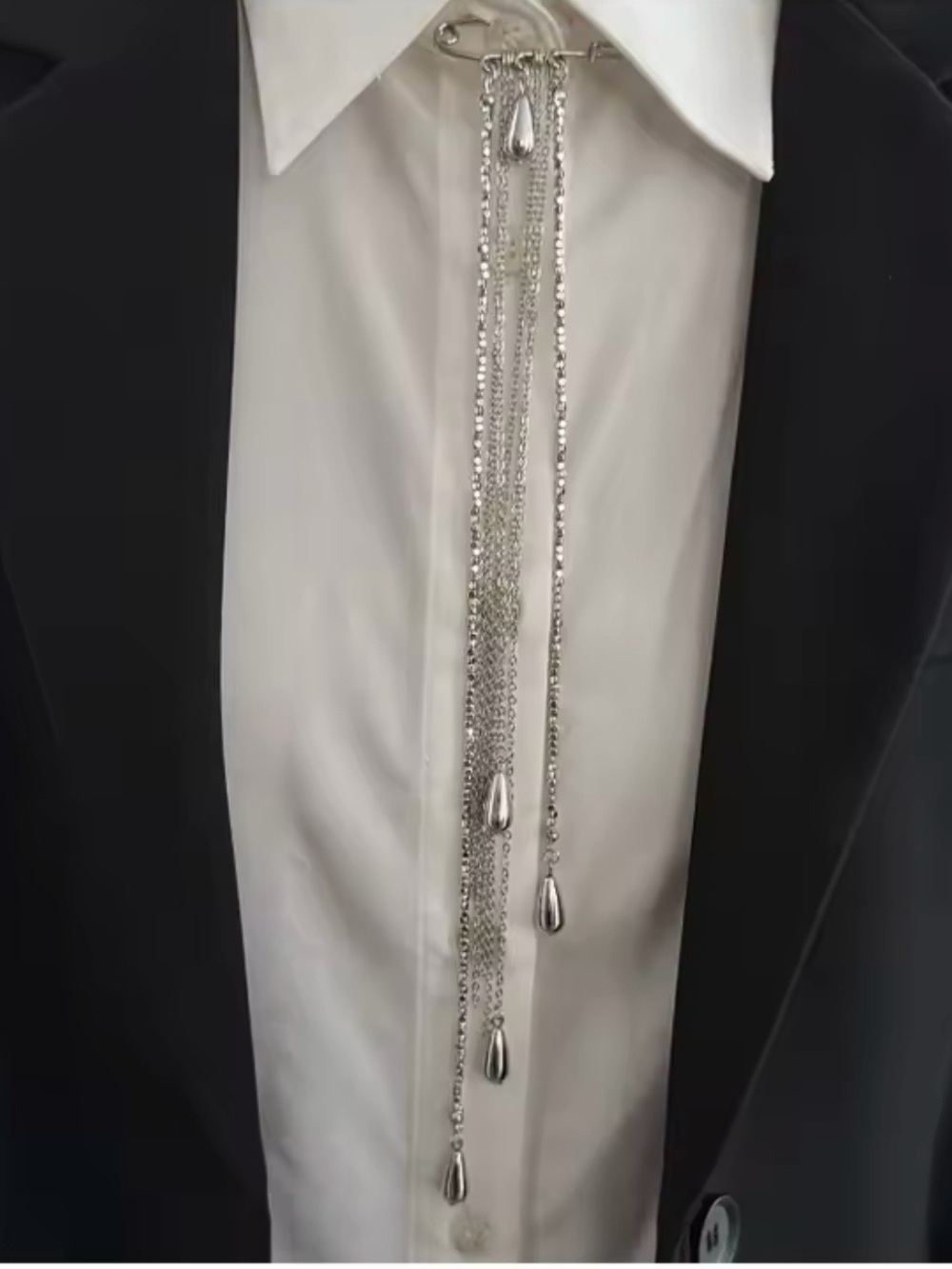 Silver Multi-Chain Drop Brooch Necklace - Women's Jewelry - Picture 3 of 4